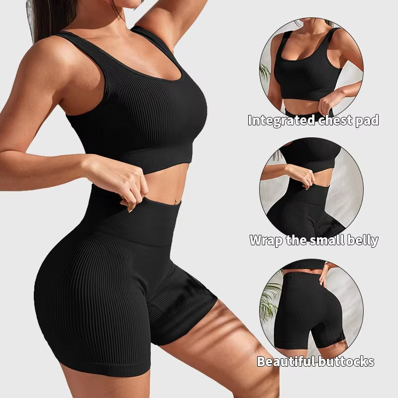 Soal Sculpt Seamless Workout Set – Ribbed Tank & Shorts for Yoga & Fitness