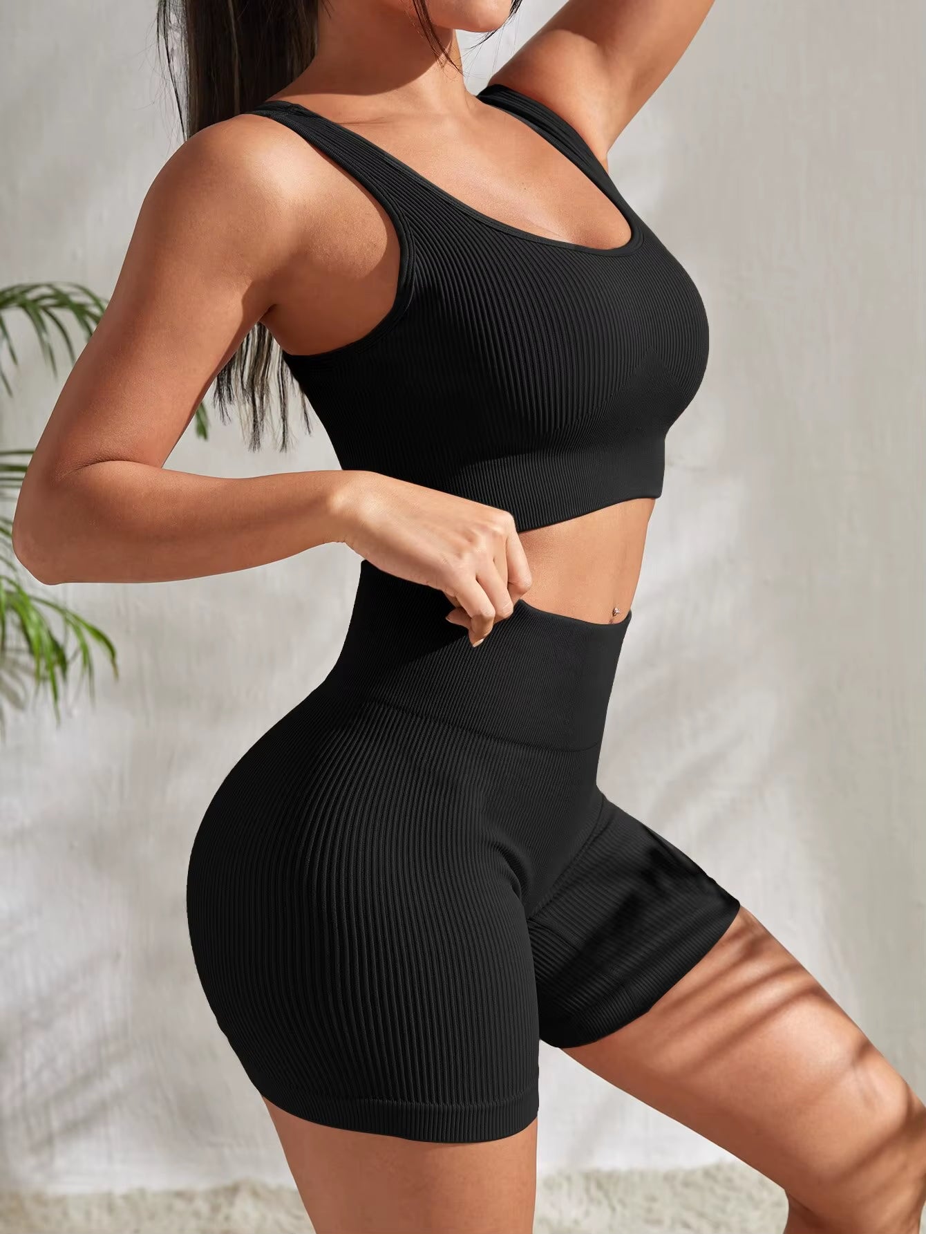 Soal Sculpt Seamless Workout Set – Ribbed Tank & Shorts for Yoga & Fitness