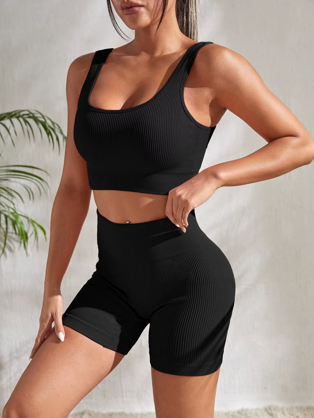 Soal Sculpt Seamless Workout Set – Ribbed Tank & Shorts for Yoga & Fitness